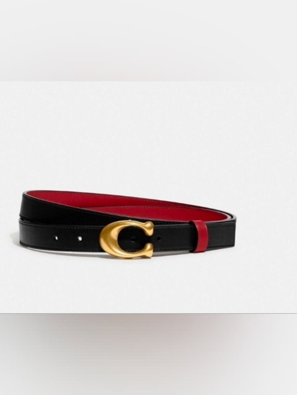 Coach Black and Red Leather Belt with Gold 'C' Buckle - Picture 11 of 16